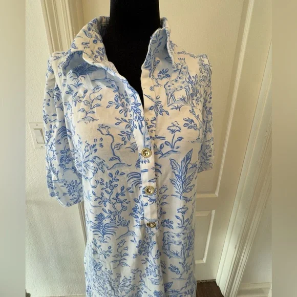 NWOT Lilly Pulitzer Bingley Dress Resort White Tall Tales Blue and White - Picture 3 of 6